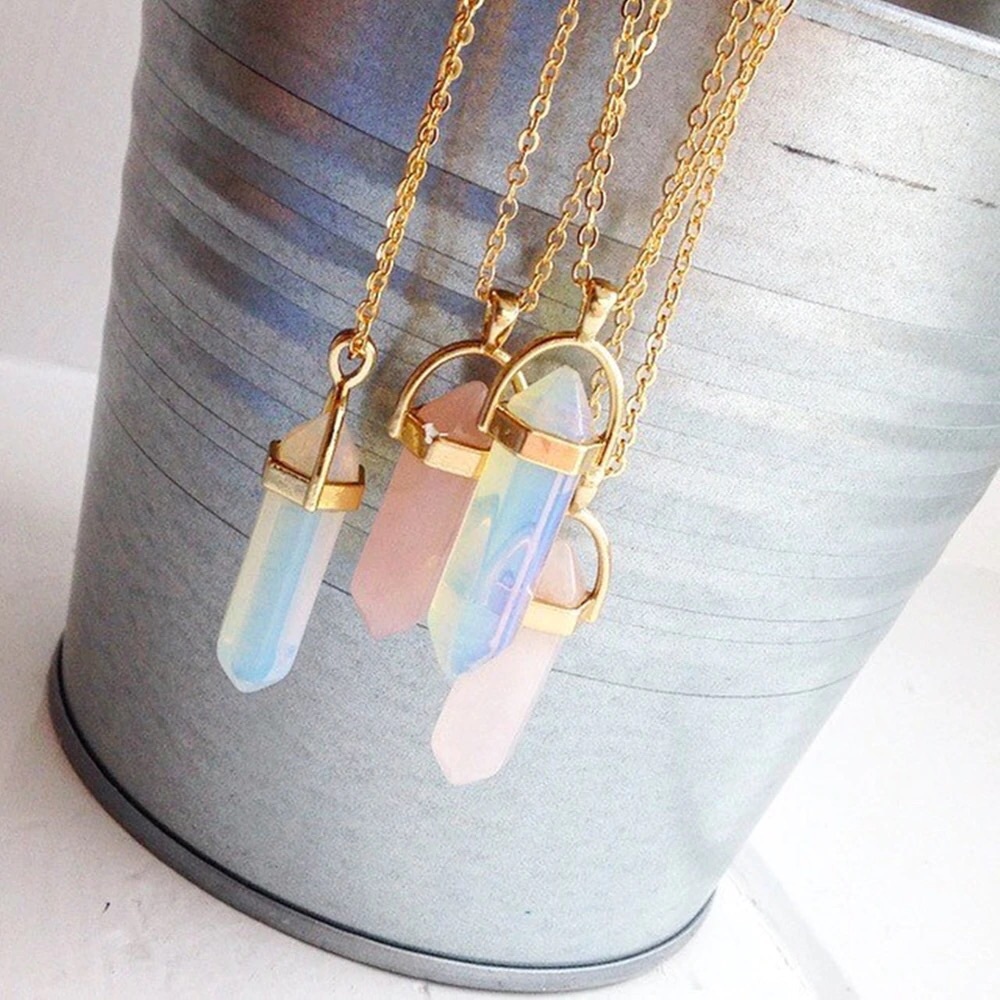 Crystal Hexagonal Stone Pendant Necklace - Picture 2 of 5